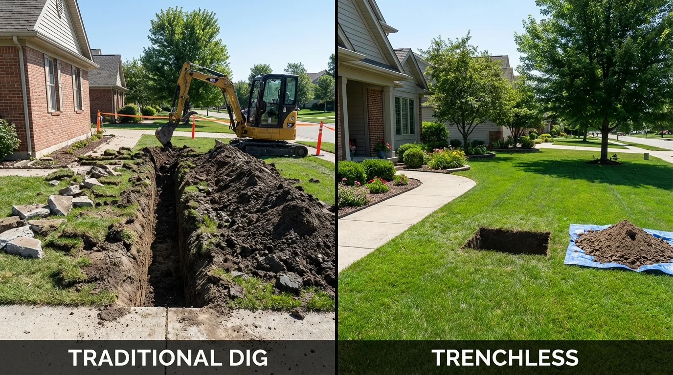 Trenchless sewer repair with minimal yard damage versus traditional excavation in Estacada, OR